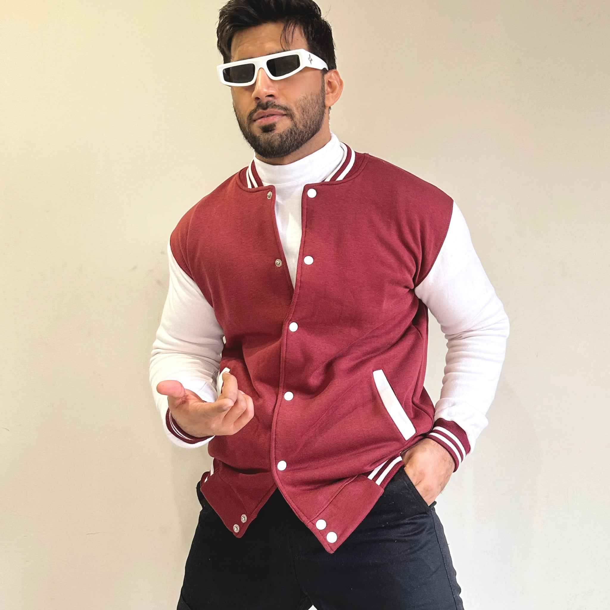 Maroon And White Baseball Jacket