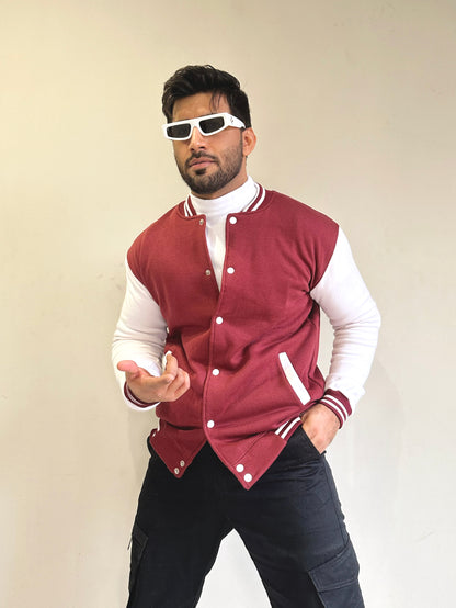 Maroon And White Baseball Jacket