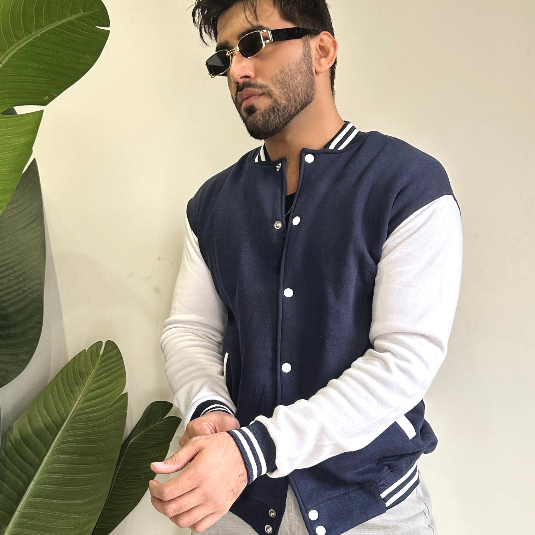 Navy Blue And White Baseball Jacket