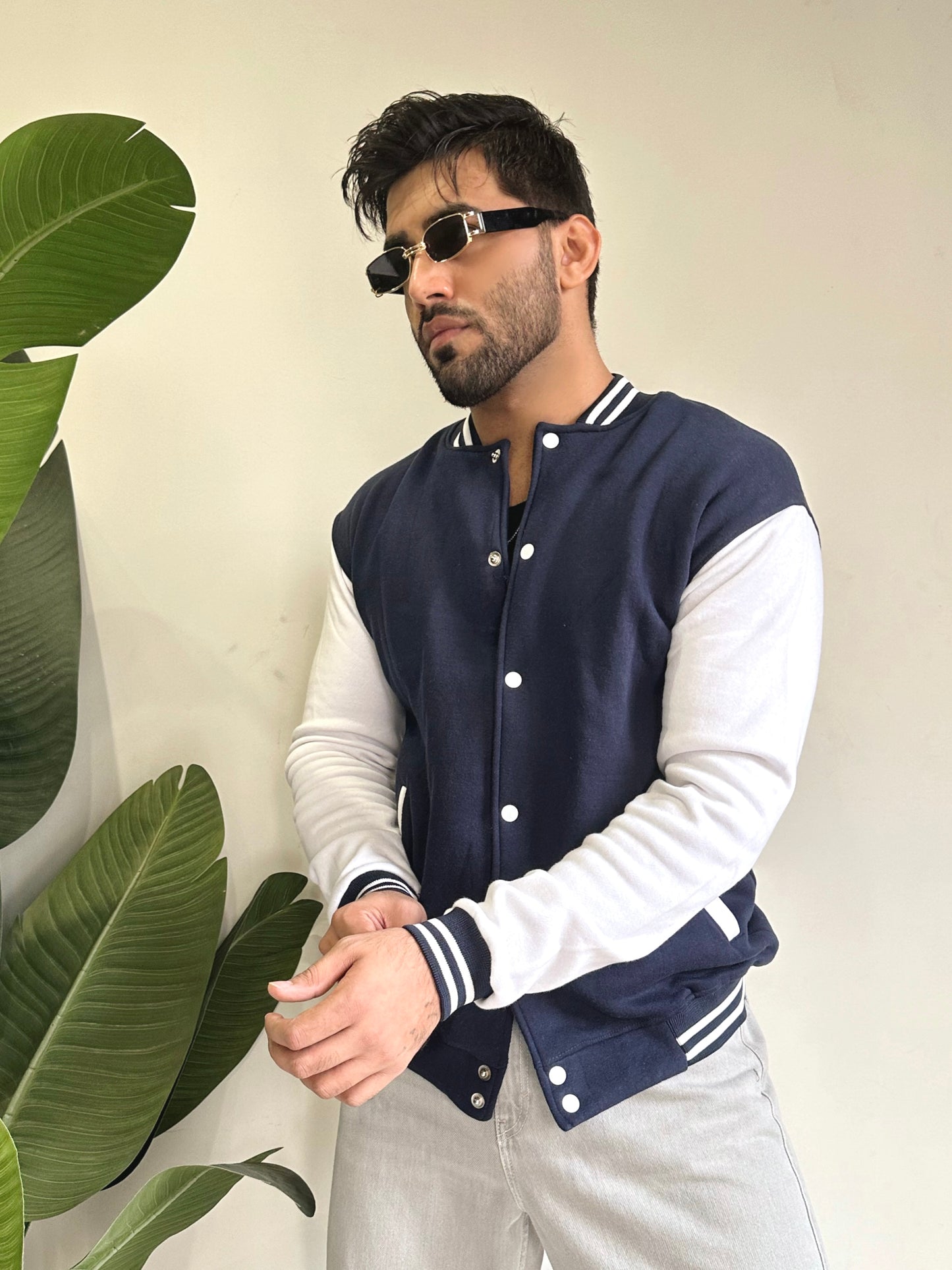 Navy Blue And White Baseball Jacket