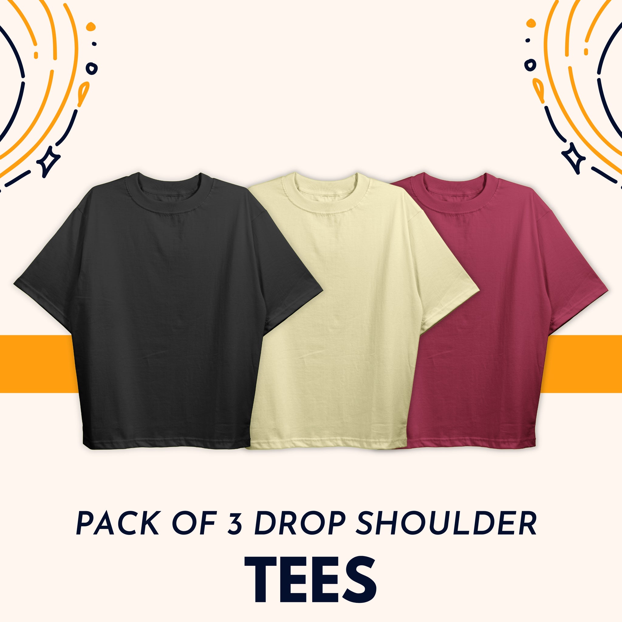 Pack Of 3 Drop Shoulder Tees
