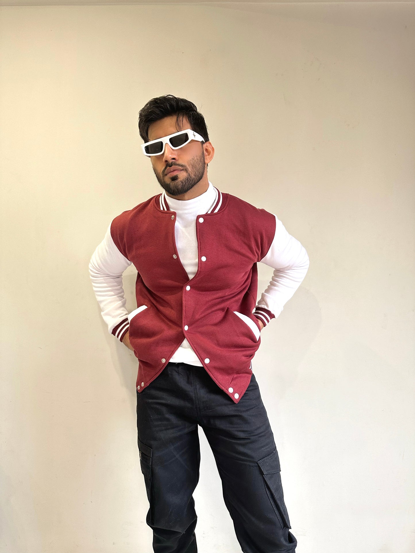 Maroon And White Baseball Jacket