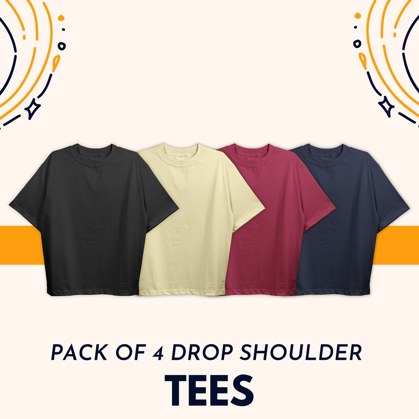 Pack Of 4 Drop Shoulder Tees