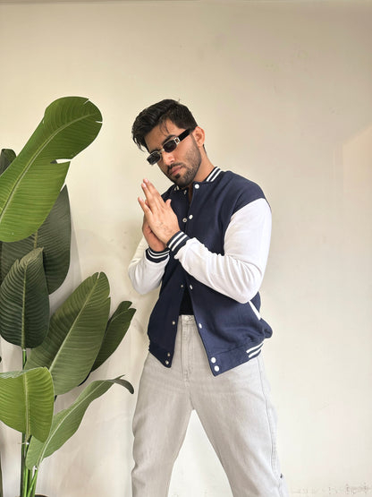 Navy Blue And White Baseball Jacket