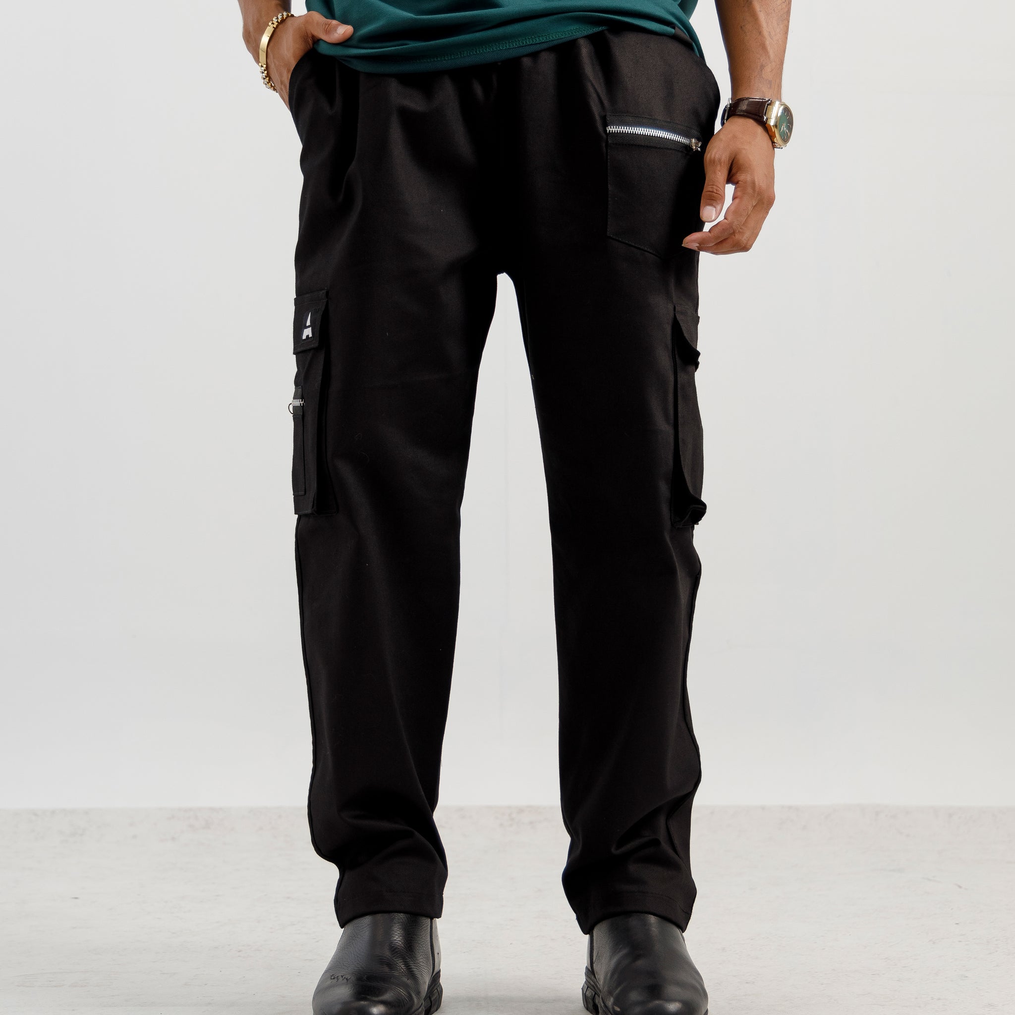 Black Straight Fit Cargo Pants